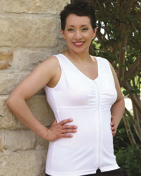 Nearly Me #521 Post-Op Cami with Zipper - White