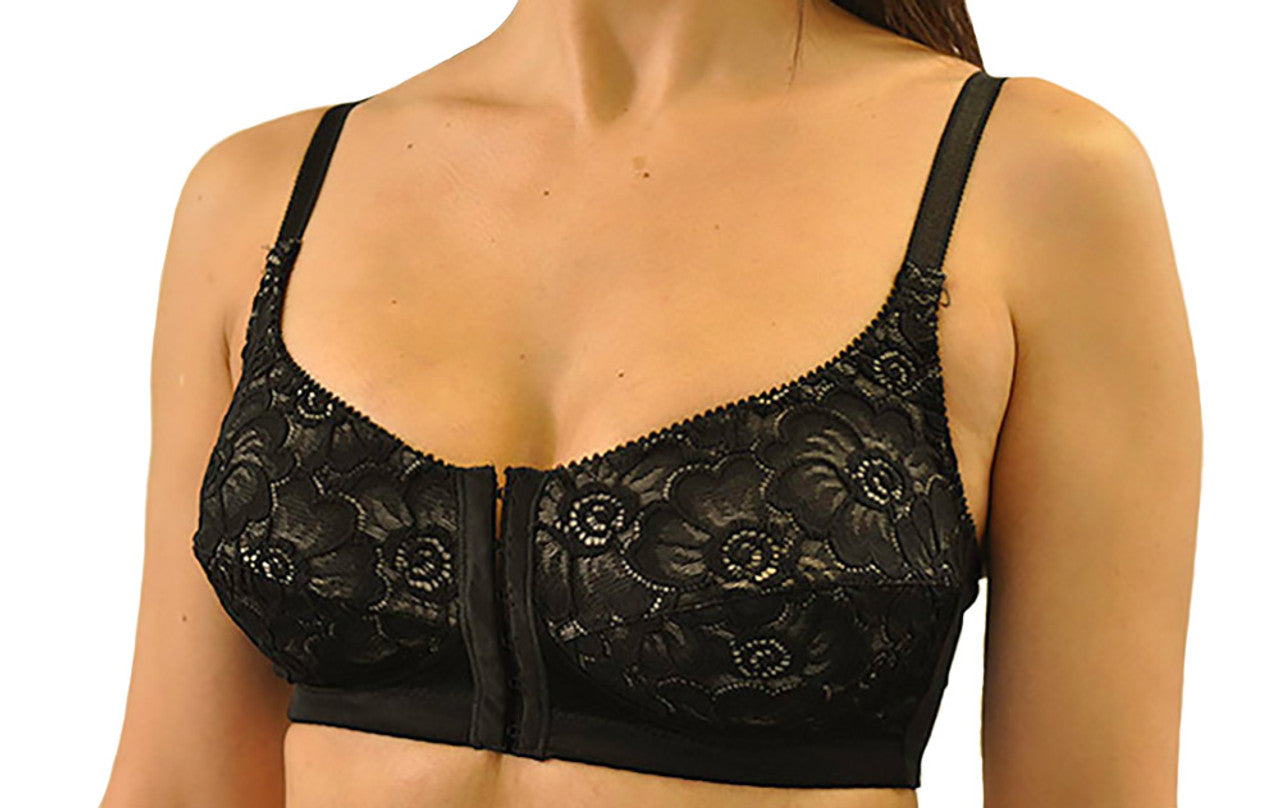 Nearly Me Post Mastectomy Lumpectomy Front Closure Pocket Lace Bra Evette Black Bra | #9323