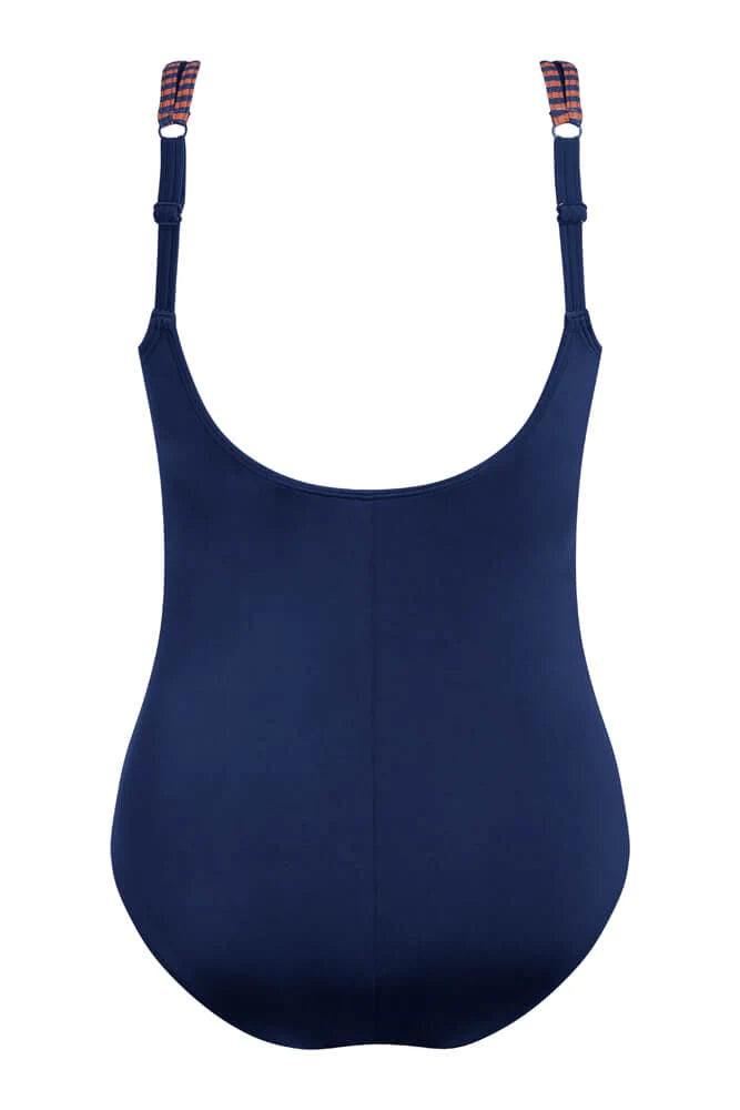 Amoena Alabama Half-Bodice High Neckline Swimsuit | Navy / Rust | #71326