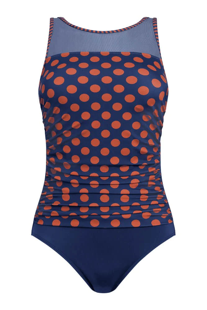 Amoena Alabama Half-Bodice High Neckline Swimsuit | Navy / Rust | #71326