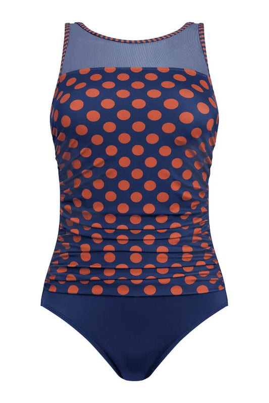 Amoena Alabama Half-Bodice High Neckline Swimsuit | Navy / Rust | #71326