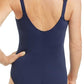 Alabama Half-Bodice High Neckline Swimsuit - Navy / Rust - 71514