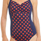 Alabama Half-Bodice High Neckline Swimsuit - Navy / Rust - 71514