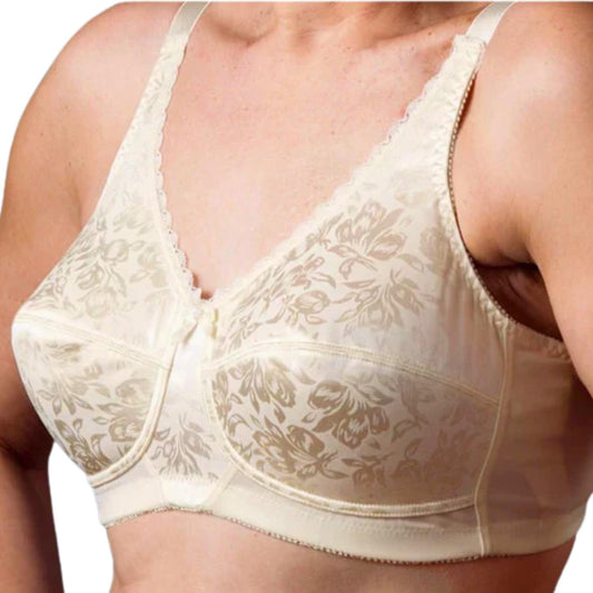Nearly Me #640 Jacquard Soft Cup Mastectomy Ivory/Cream Bra