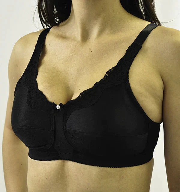Nearly Me #680 Lace Accent Mastectomy Black Bra