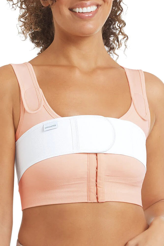 Compression Belt - white, Pocketed Mastectomy Bra